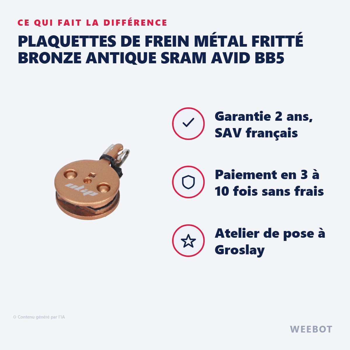 Plaquettes de Frein Métal Fritté Bronze Antique SRAM AVID BB5 : les points forts
