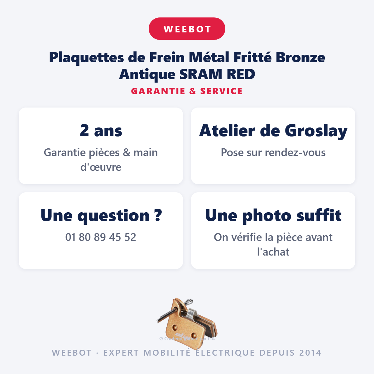 Plaquettes de Frein Métal Fritté Bronze Antique SRAM RED : garantie 2 ans et service après-vente