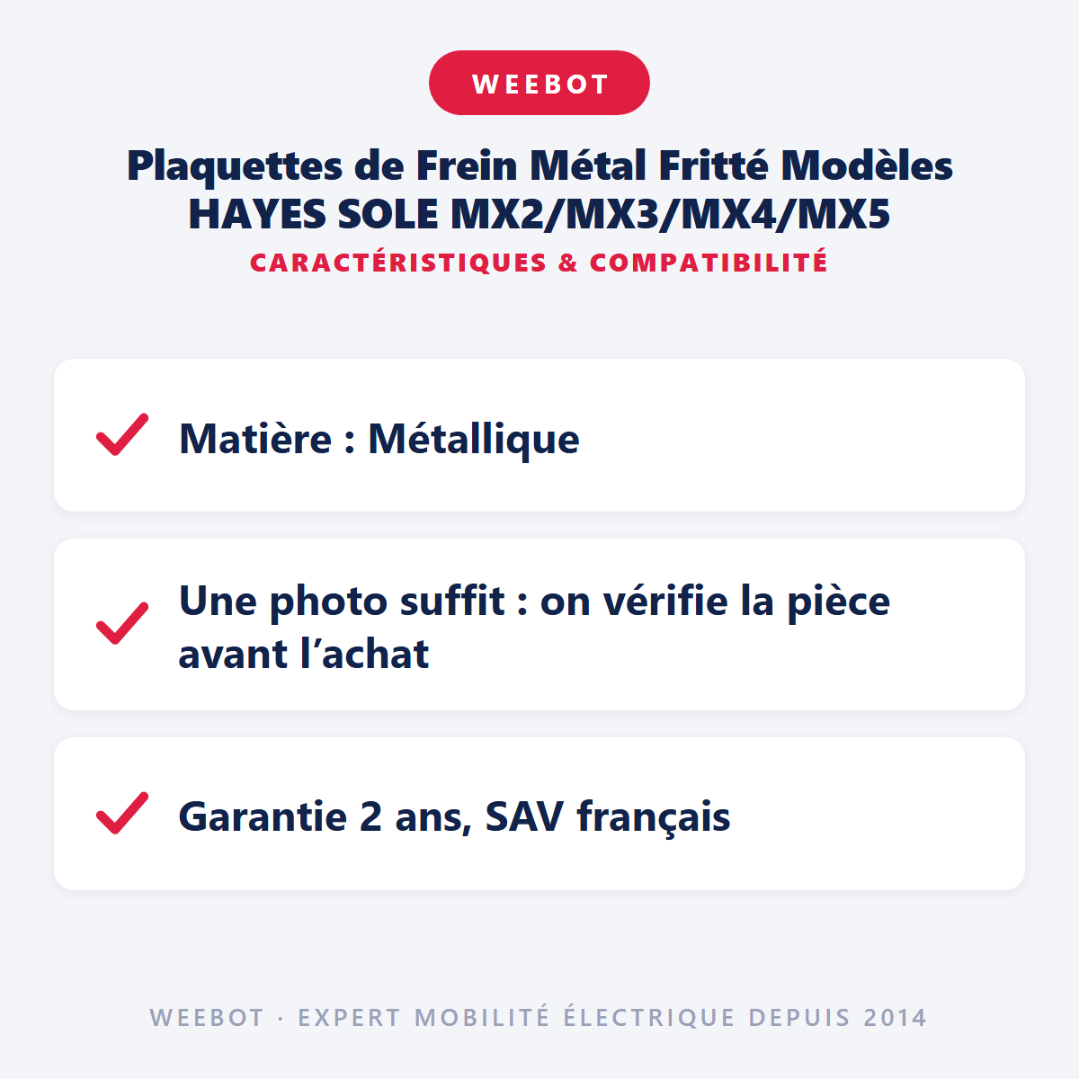 Plaquettes de Frein Métal Fritté Modèles HAYES SOLE MX2/MX3/MX4/MX5 : caractéristiques et compatibilité