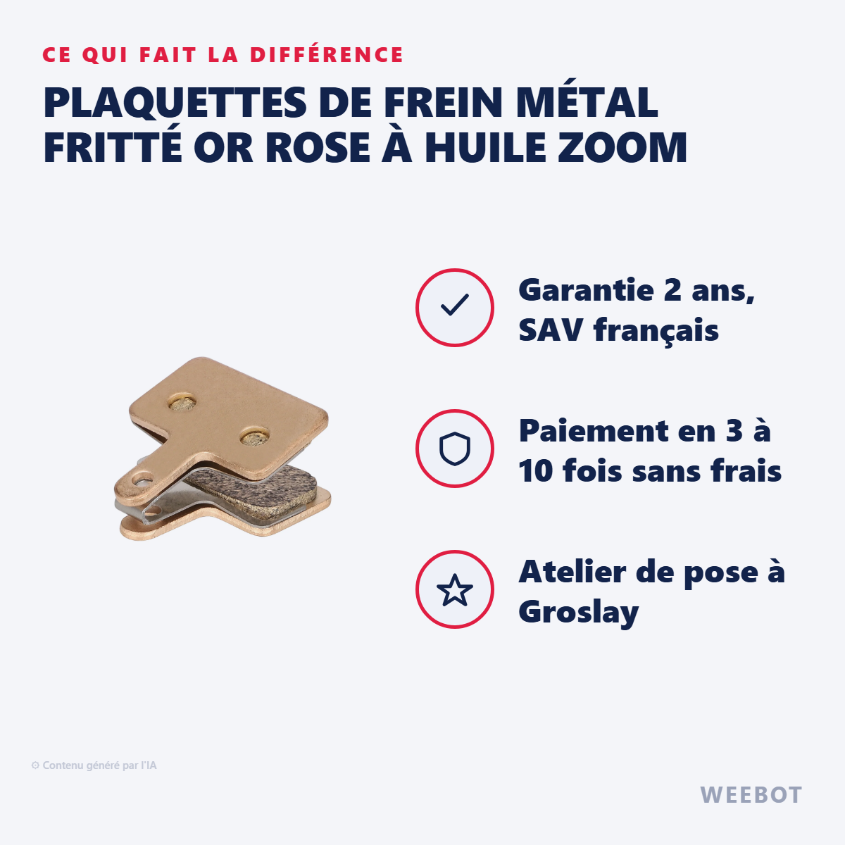 Plaquettes de Frein Métal Fritté Or Rose à Huile Zoom : les points forts
