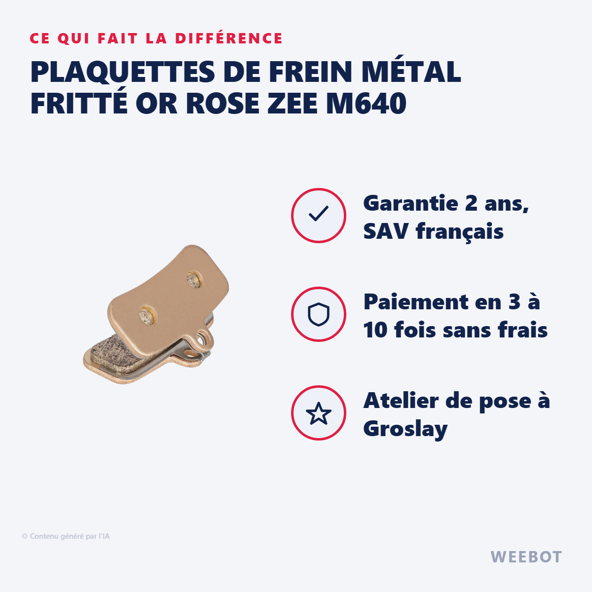 Plaquettes de Frein Métal Fritté Or Rose Zee M640 : les points forts