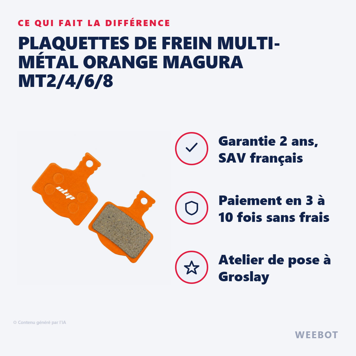 Plaquettes de Frein Multi-Métal Orange MAGURA MT2/4/6/8 : les points forts