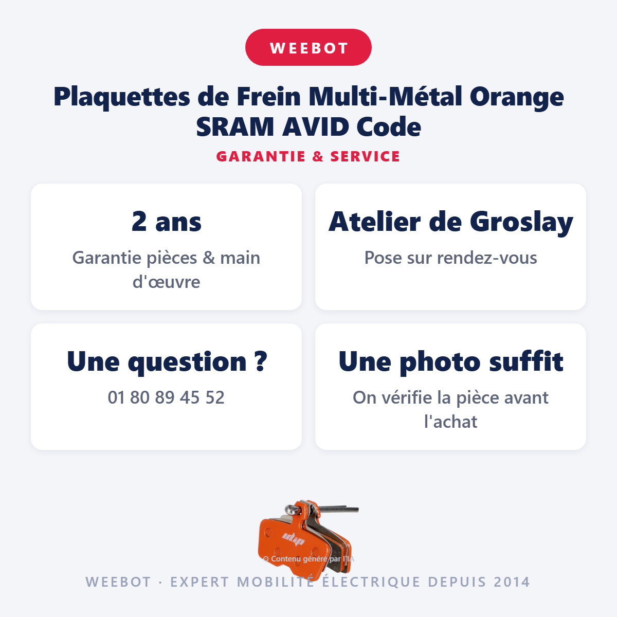 Plaquettes de Frein Multi-Métal Orange SRAM AVID Code : garantie 2 ans et service après-vente