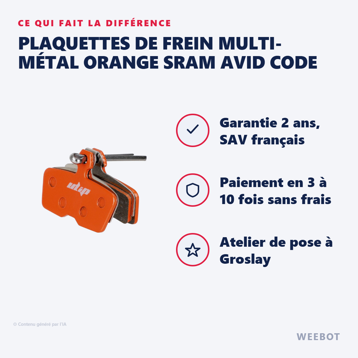 Plaquettes de Frein Multi-Métal Orange SRAM AVID Code : les points forts