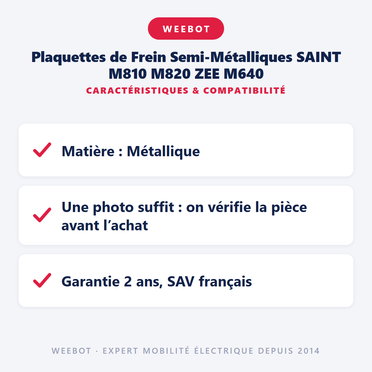Plaquettes de Frein Semi-Métalliques SAINT M810 M820 ZEE M640 : caractéristiques et compatibilité