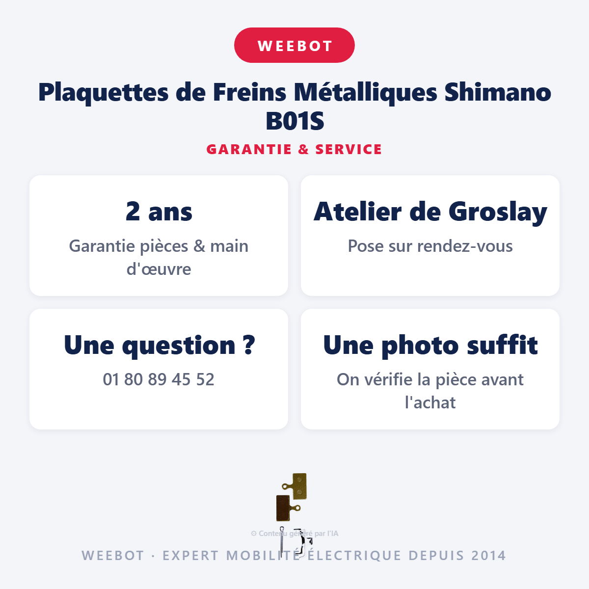 Plaquettes de Freins Métalliques Shimano B01S pour Trottinette Électrique - Weebot
