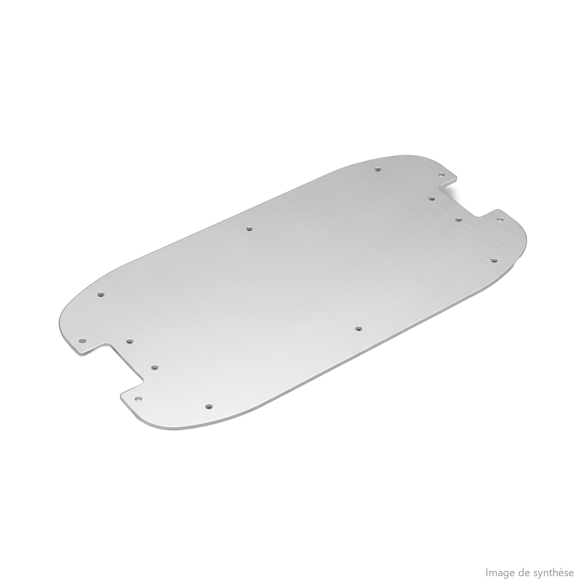 Dessin d'un plateau de deck en aluminium sans grip pour trottinette électrique.