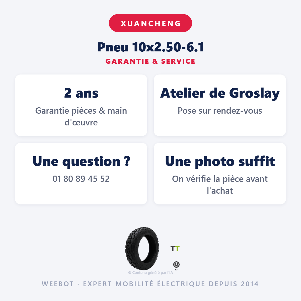 Pneu 10x2.50-6.1 : garantie 2 ans et service après-vente