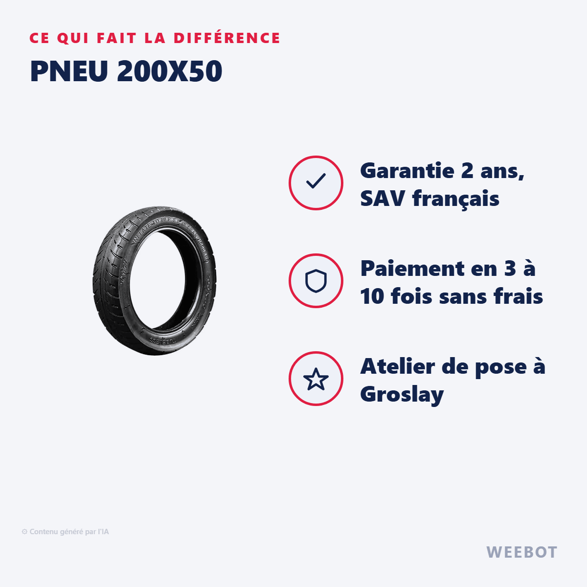 Pneu 200x50 (8x2) pour Trottinette Électrique E-Road Ciwo - Weebot