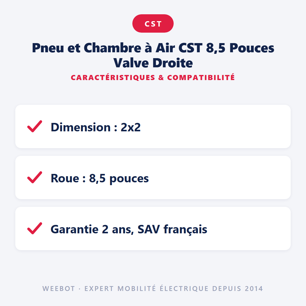 Pneu et Chambre à Air CST 8,5 Pouces Valve Droite : caractéristiques et compatibilité