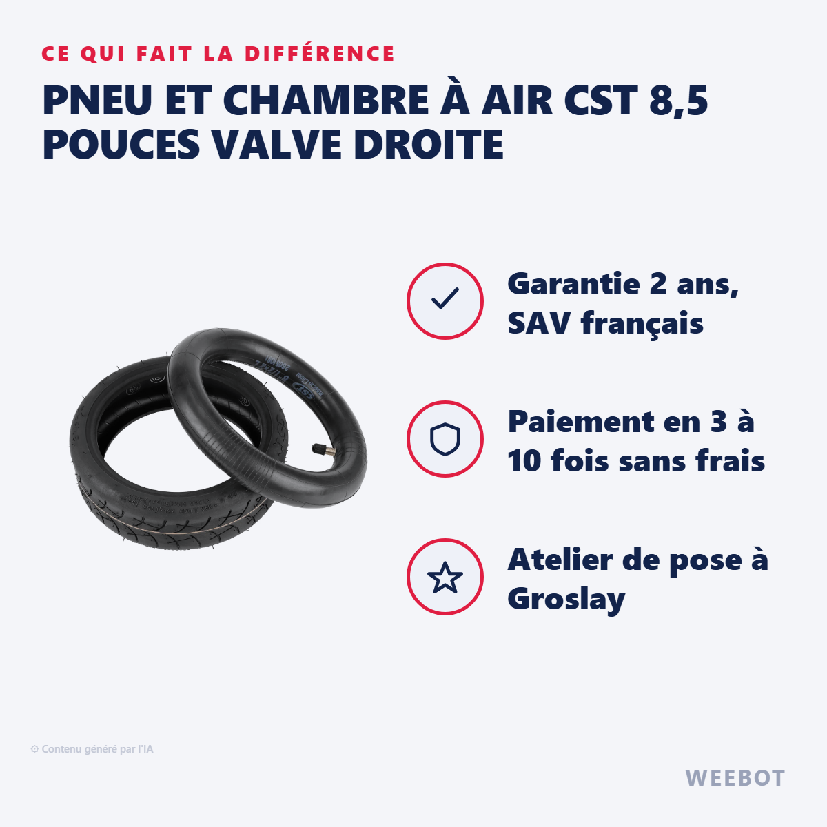 Pneu et Chambre à Air CST 8,5 Pouces Valve Droite : les points forts