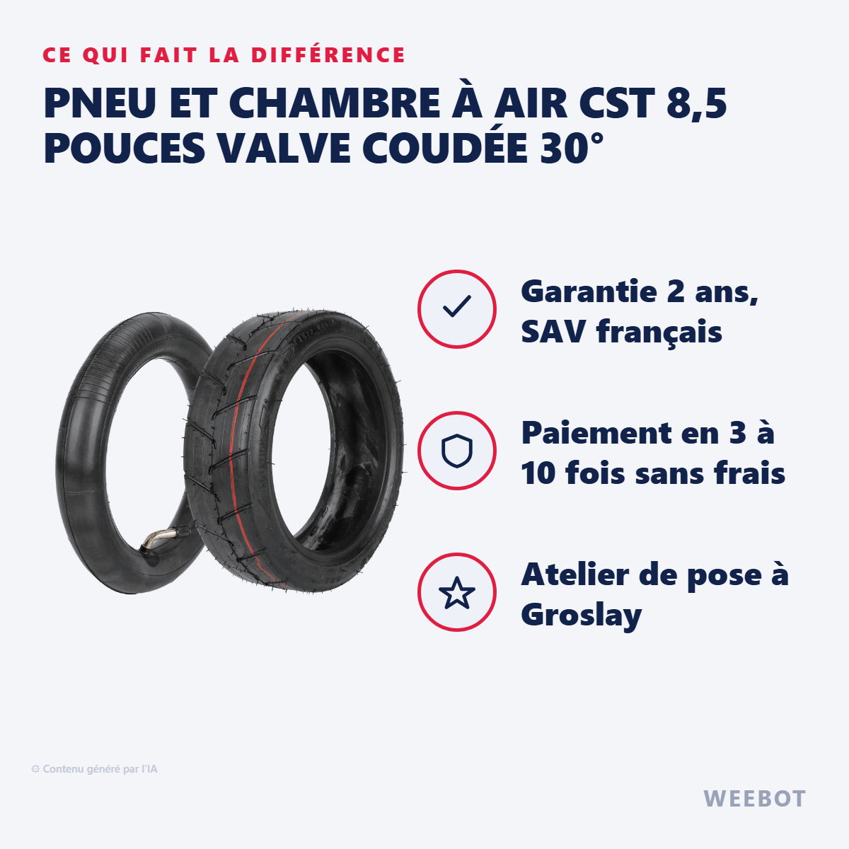 Pneu et Chambre à Air CST 8,5 Pouces Valve Coudée 30° : les points forts