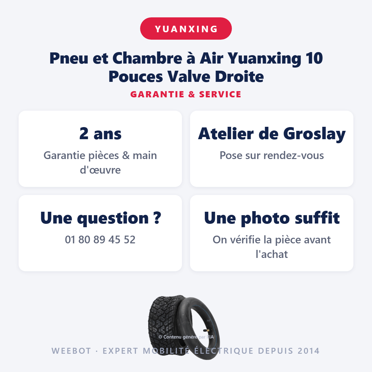 Pneu et Chambre à Air Yuanxing 10 Pouces Valve Droite : garantie 2 ans et service après-vente
