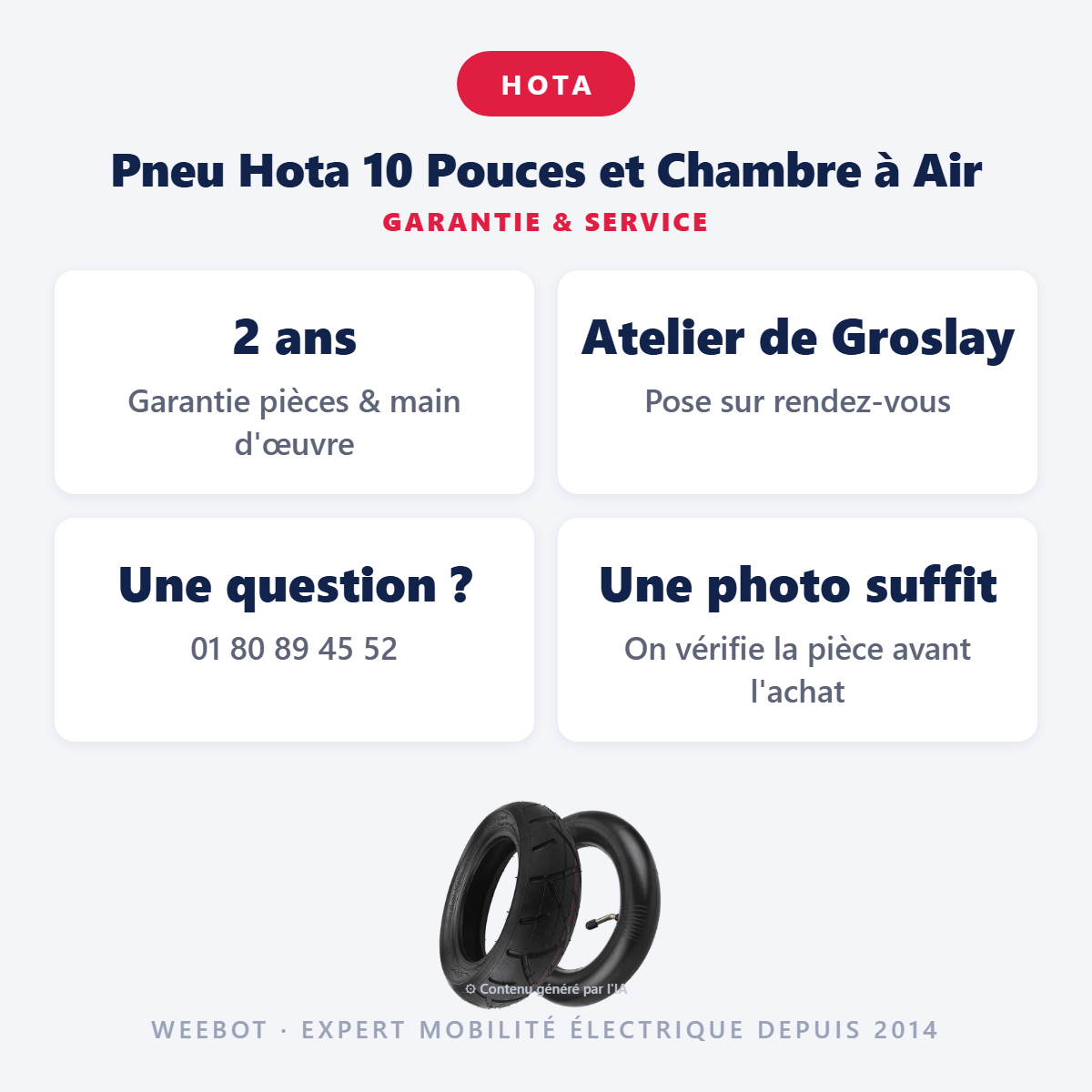 Pneu Hota 10 Pouces et Chambre à Air : garantie 2 ans et service après-vente