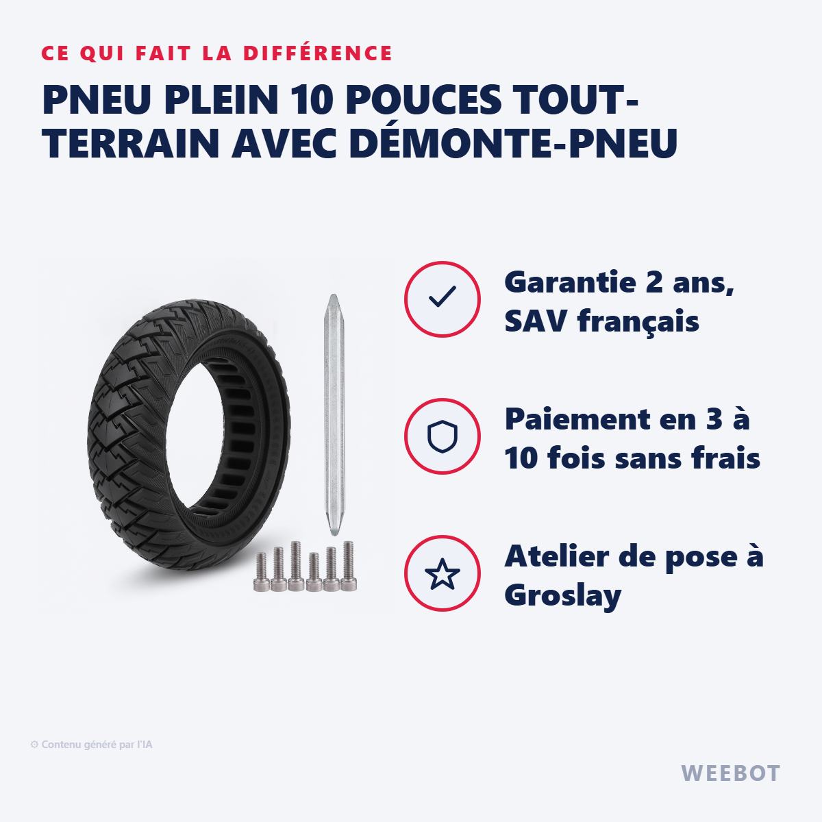 Pneu Plein 10 Pouces Tout-Terrain avec Démonte-Pneu : les points forts