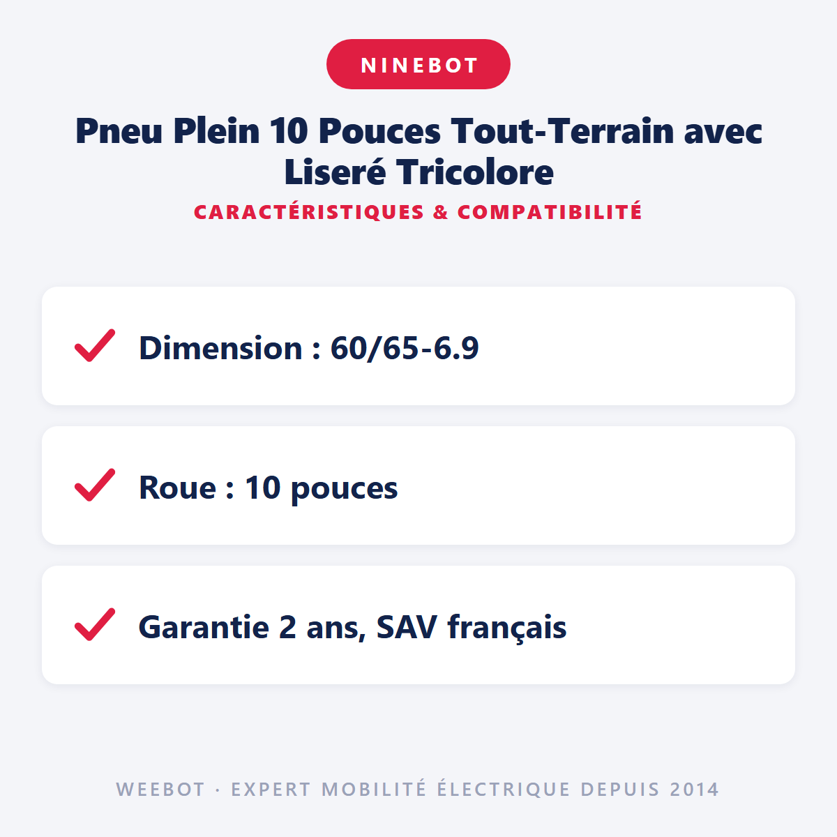 Pneu Plein 10 Pouces Tout-Terrain avec Liseré Tricolore : caractéristiques et compatibilité