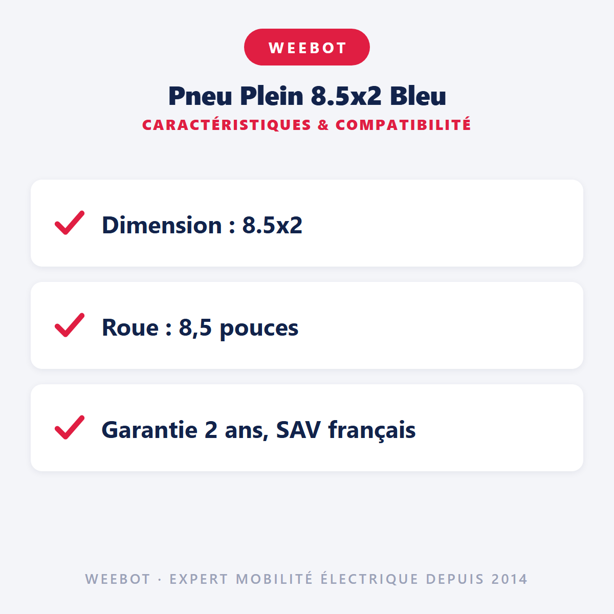 Pneu Plein 8.5x2 Bleu : caractéristiques et compatibilité