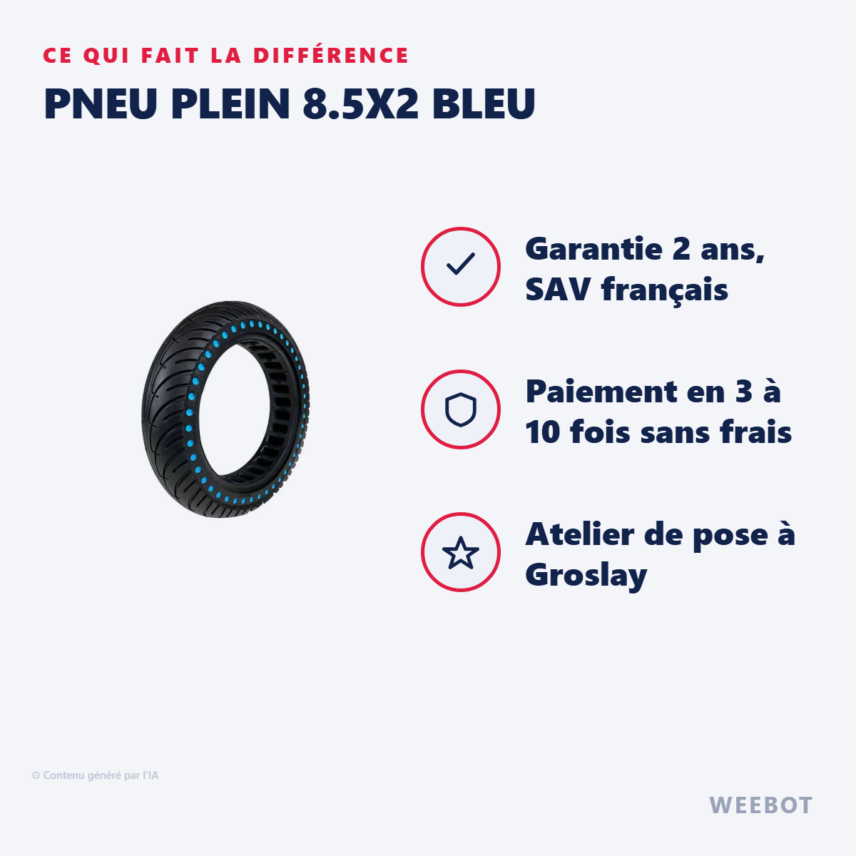 Pneu Plein 8.5x2 Bleu : les points forts