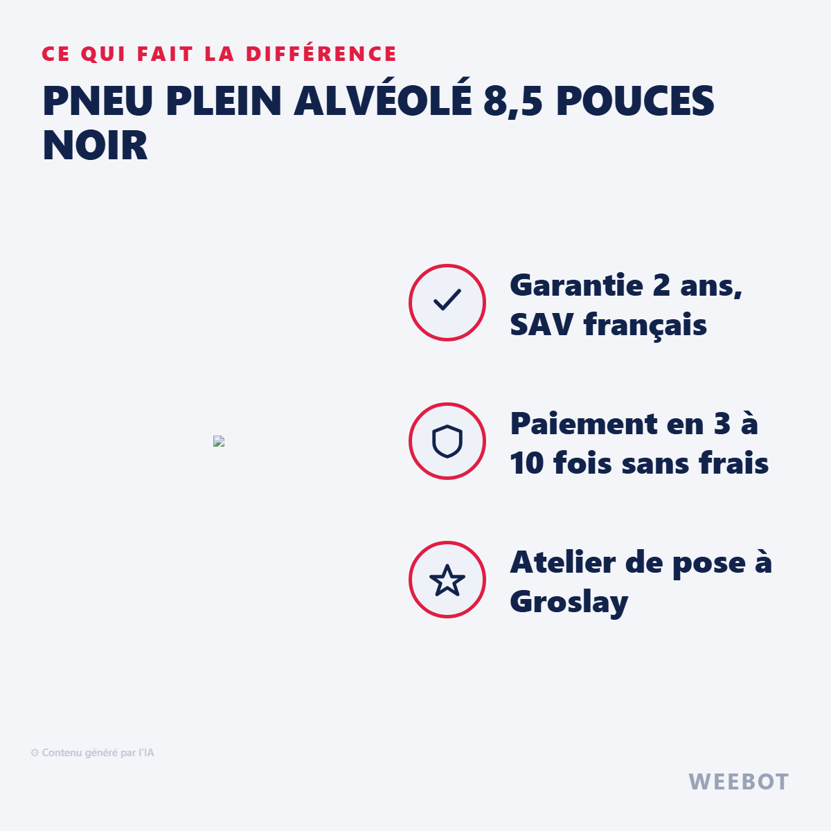 Pneu Plein Alvéolé 8,5 Pouces Noir : les points forts