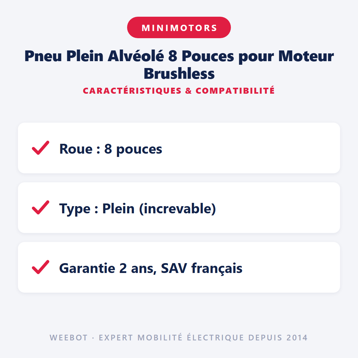 Pneu Plein Alvéolé 8 Pouces pour Moteur Brushless : caractéristiques et compatibilité