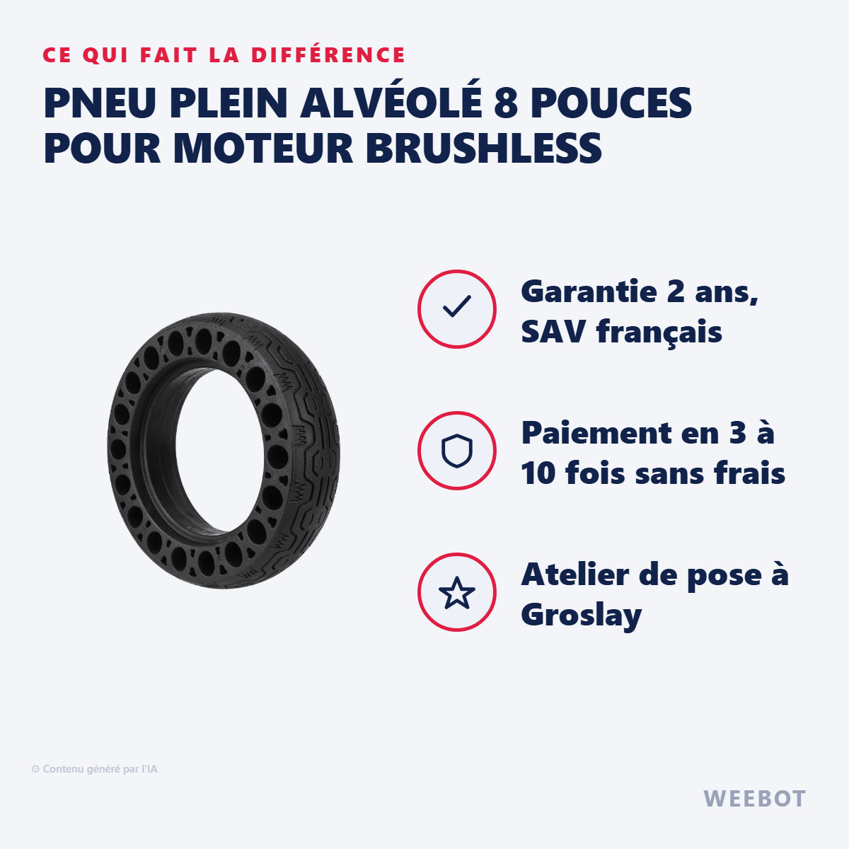 Pneu Plein Alvéolé 8 Pouces pour Moteur Brushless : les points forts