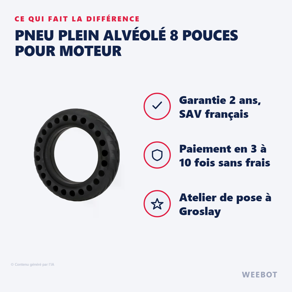 Pneu Plein Alvéolé 8 Pouces pour Moteur : les points forts