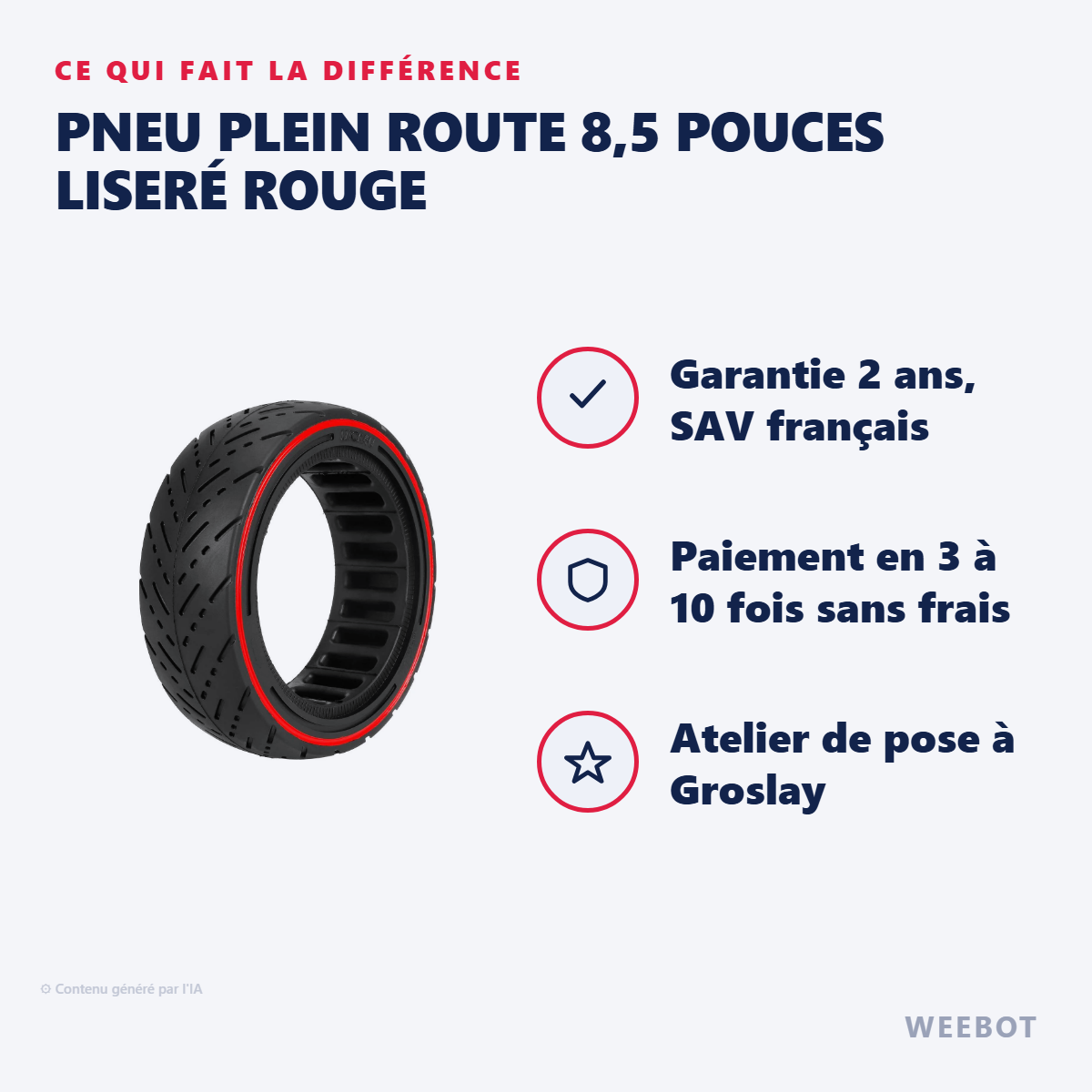 Pneu Plein Route 8,5 Pouces Liseré Rouge : les points forts