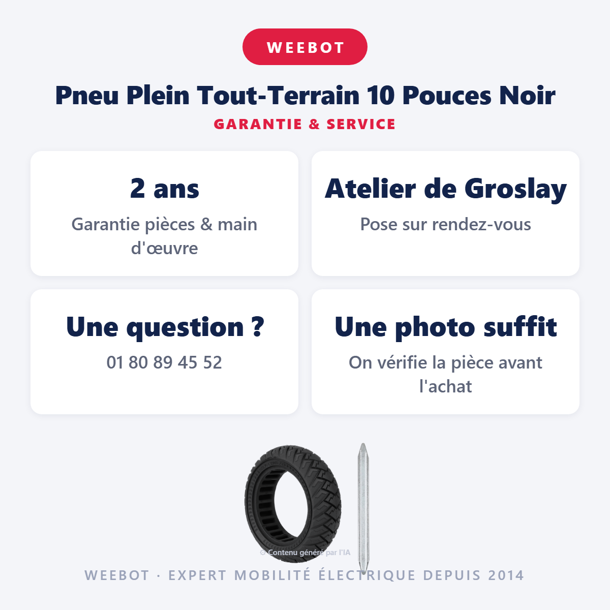 Pneu Plein Tout-Terrain 10 Pouces Noir : garantie 2 ans et service après-vente