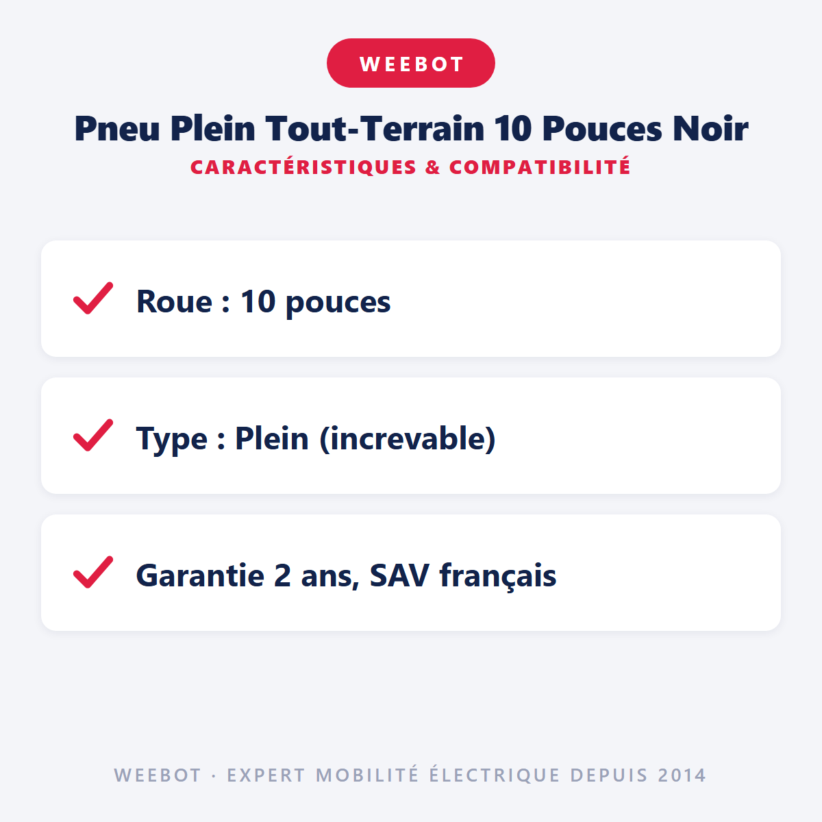 Pneu Plein Tout-Terrain 10 Pouces Noir : caractéristiques et compatibilité
