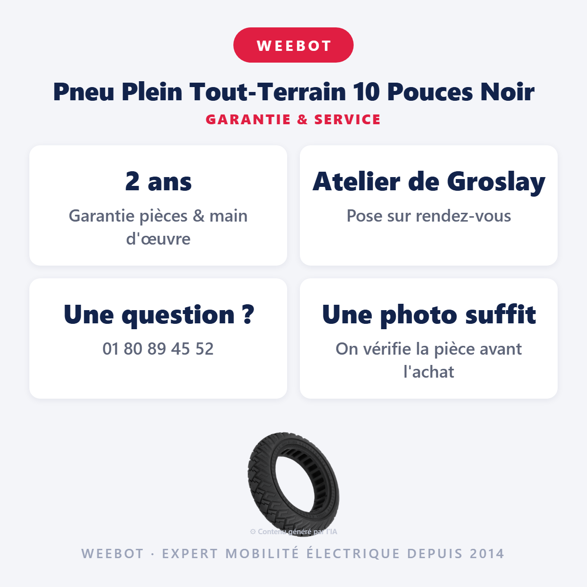 Pneu Plein Tout-Terrain 10 Pouces Noir : garantie 2 ans et service après-vente