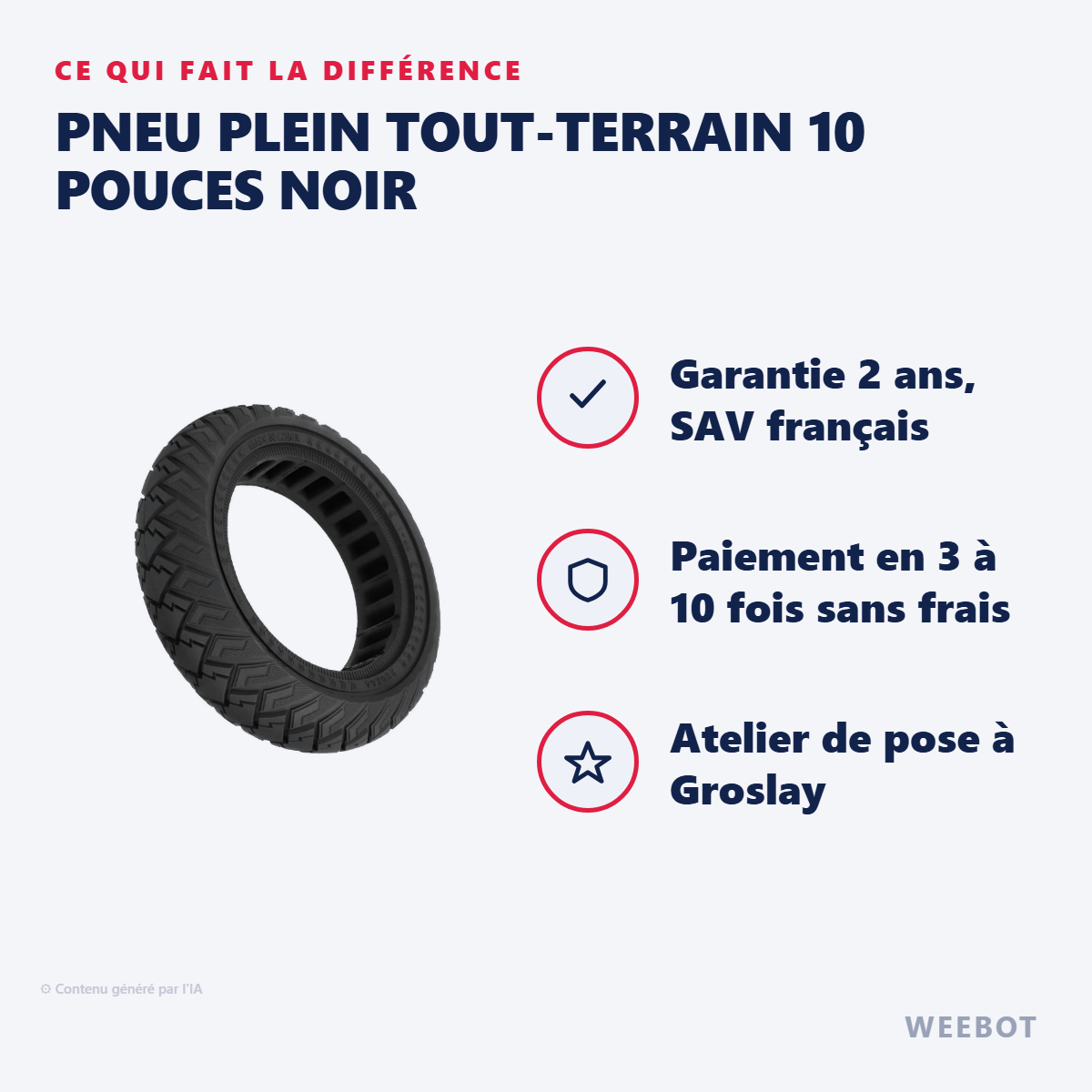 Pneu Plein Tout-Terrain 10 Pouces Noir : les points forts