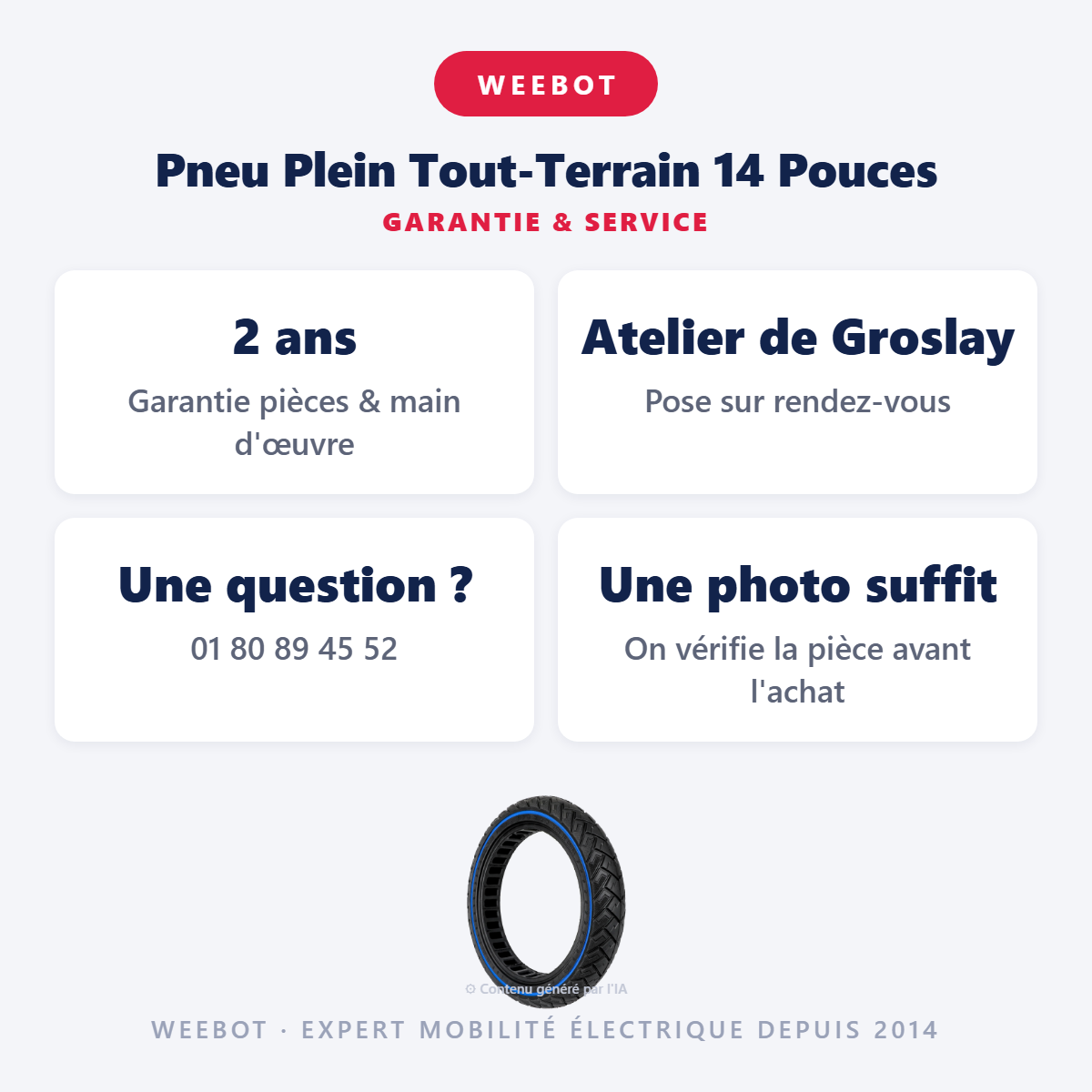 Pneu Plein Tout-Terrain 14 Pouces : garantie 2 ans et service après-vente