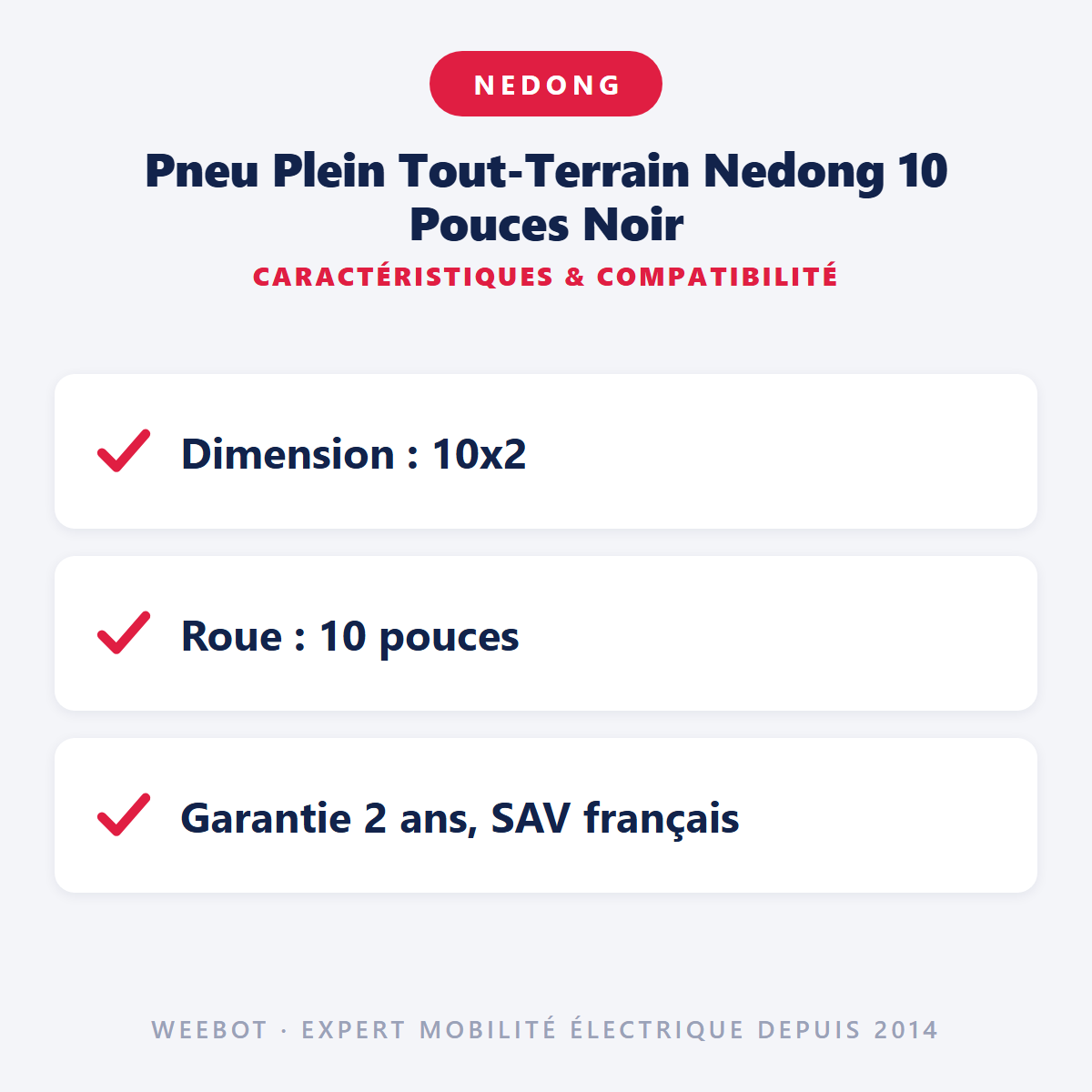 Pneu Plein Tout-Terrain Nedong 10 Pouces Noir : caractéristiques et compatibilité