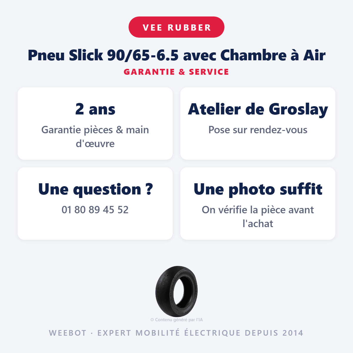 Pneu Slick 90/65-6.5 avec Chambre à Air pour Trottinette Électrique - Weebot