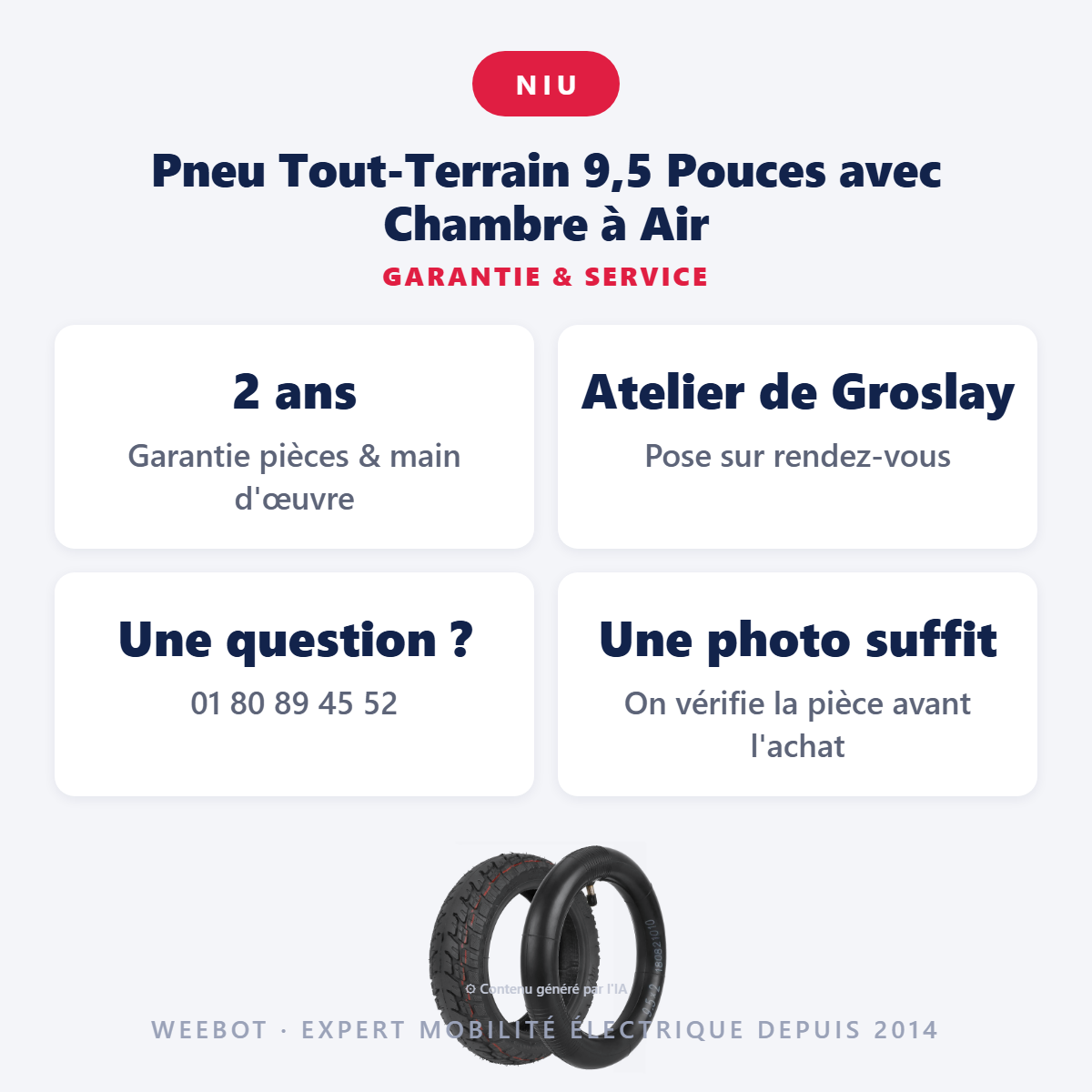 Pneu Tout-Terrain 9,5 Pouces avec Chambre à Air : garantie 2 ans et service après-vente