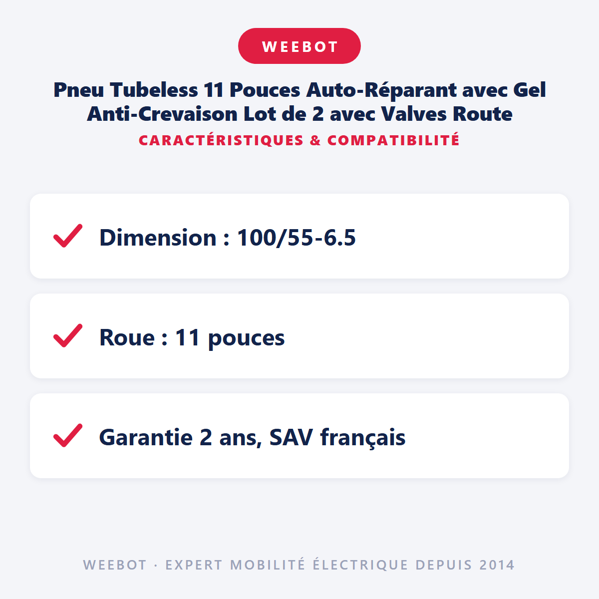 Pneu Tubeless 11 Pouces Auto-Réparant avec Gel Anti-Crevaison Lot de 2 avec Valves Route : caractéristiques et compatibilité
