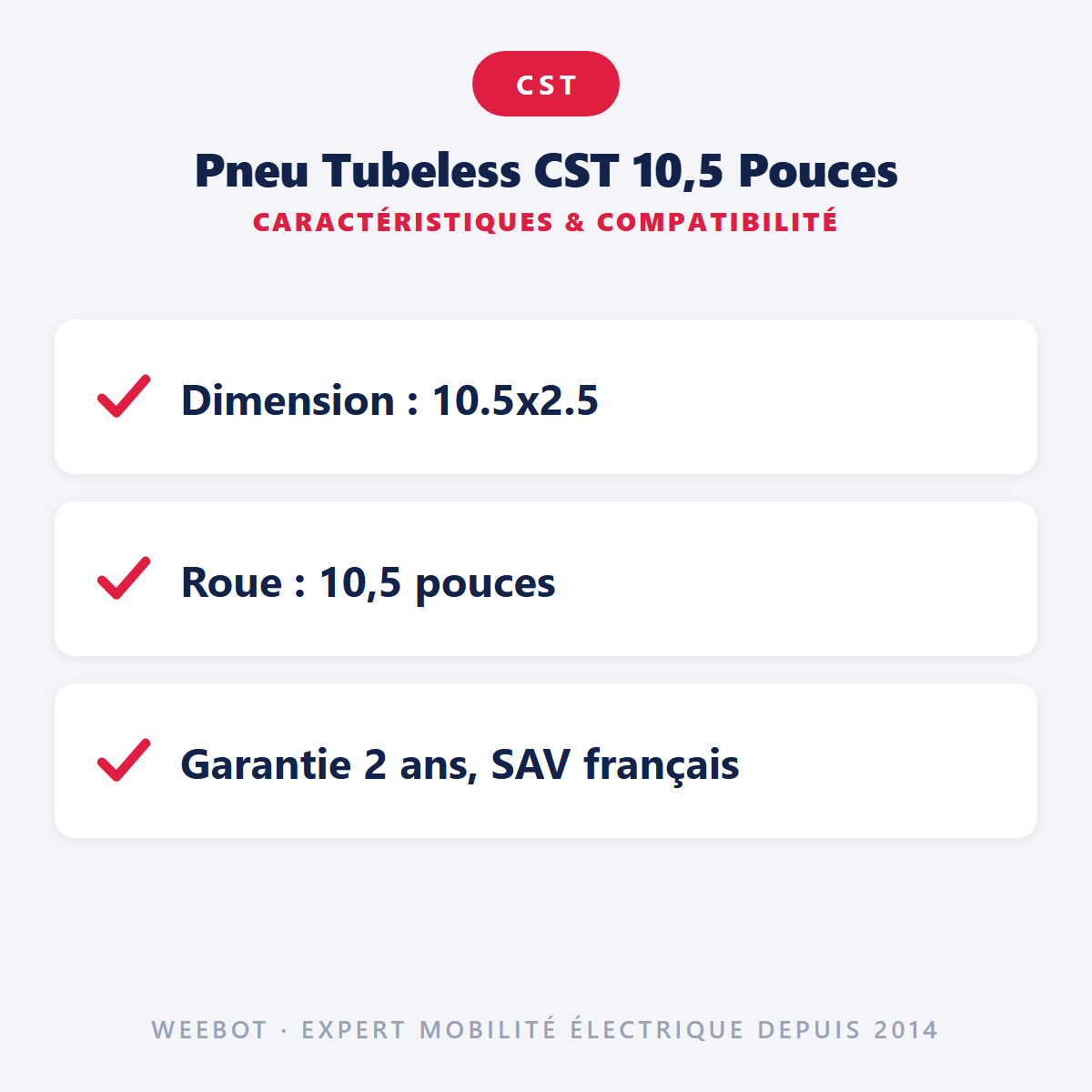 Pneu Tubeless CST 10,5 Pouces : caractéristiques et compatibilité