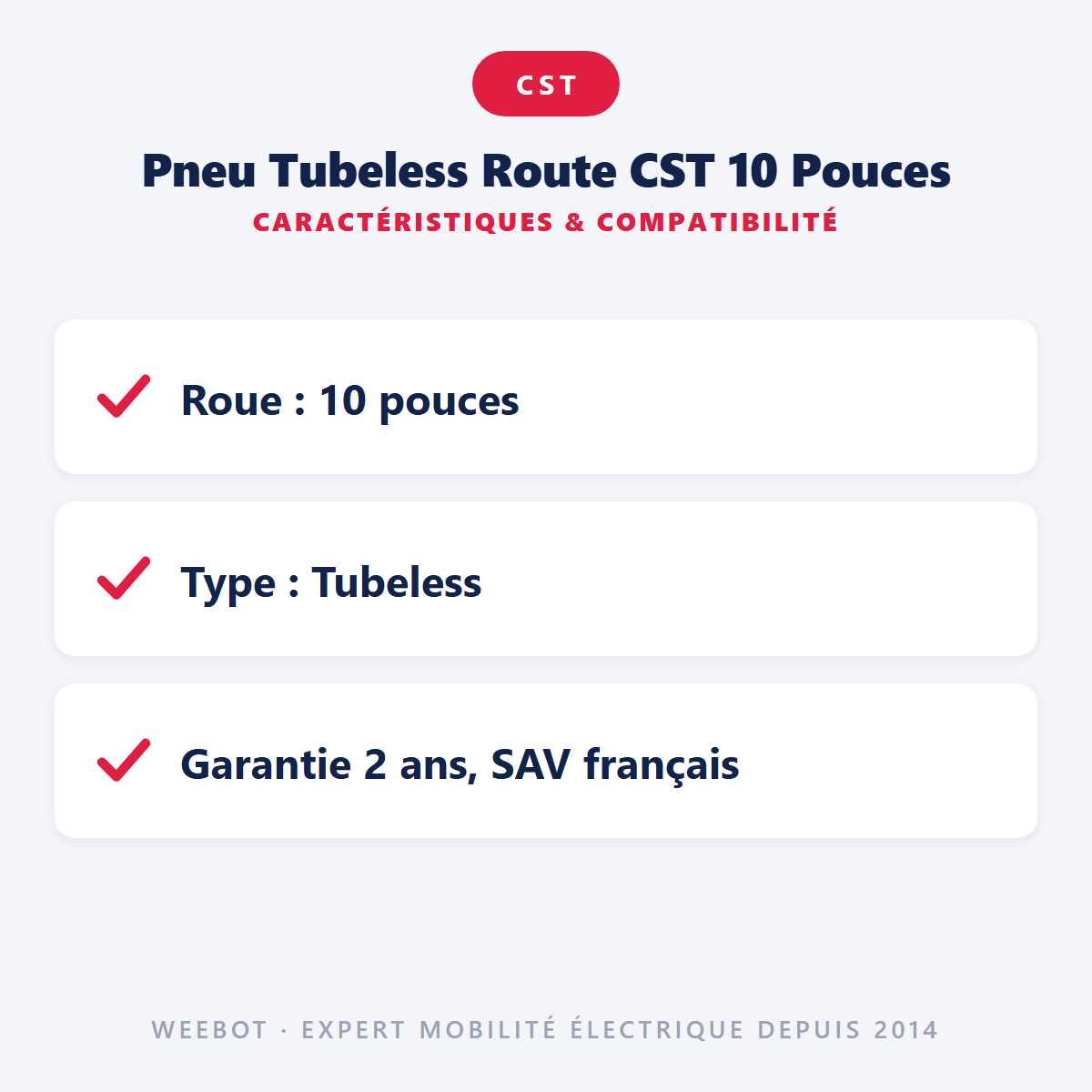 Pneu Tubeless Route CST 10 Pouces : caractéristiques et compatibilité
