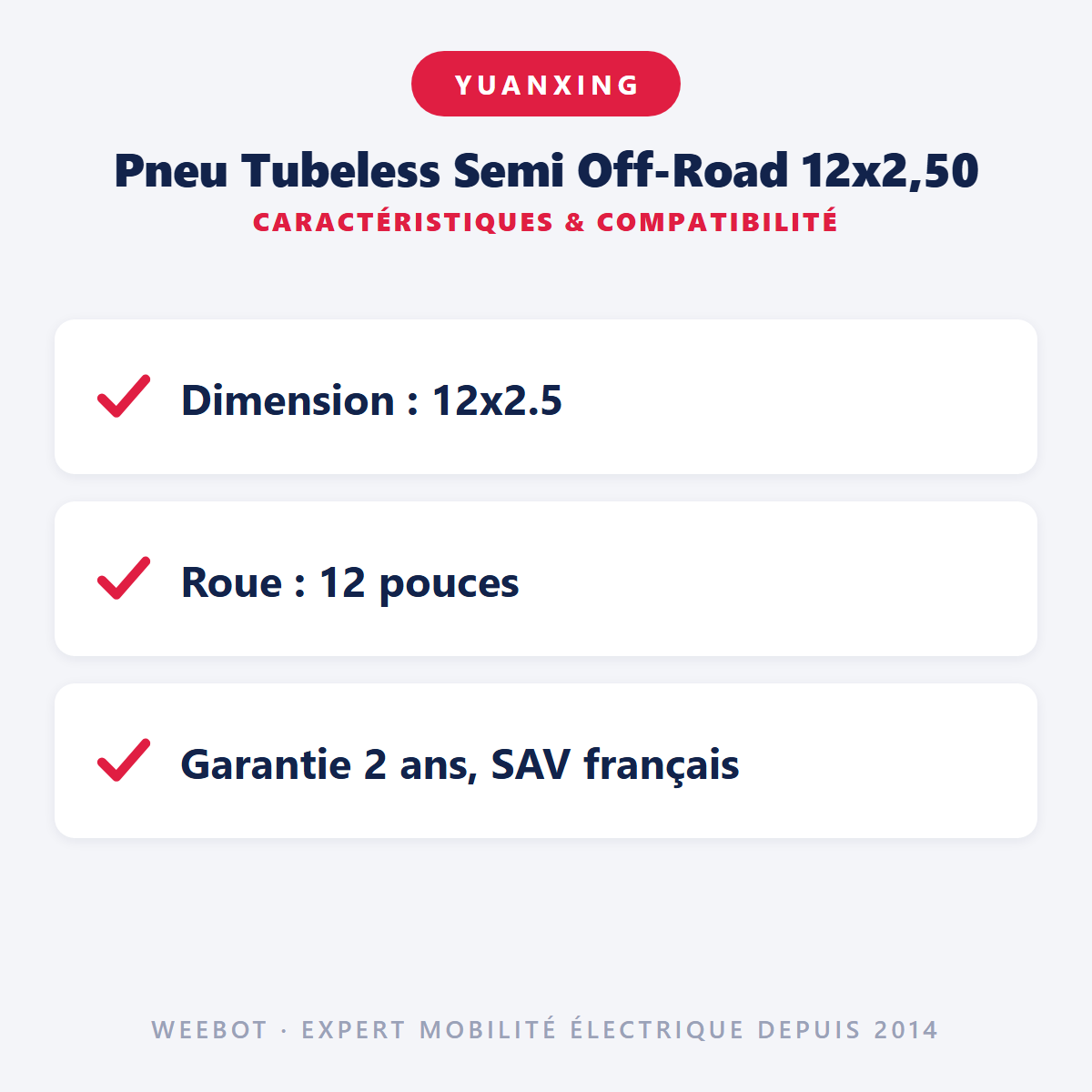 Pneu Tubeless Semi Off-Road 12x2,50 : caractéristiques et compatibilité
