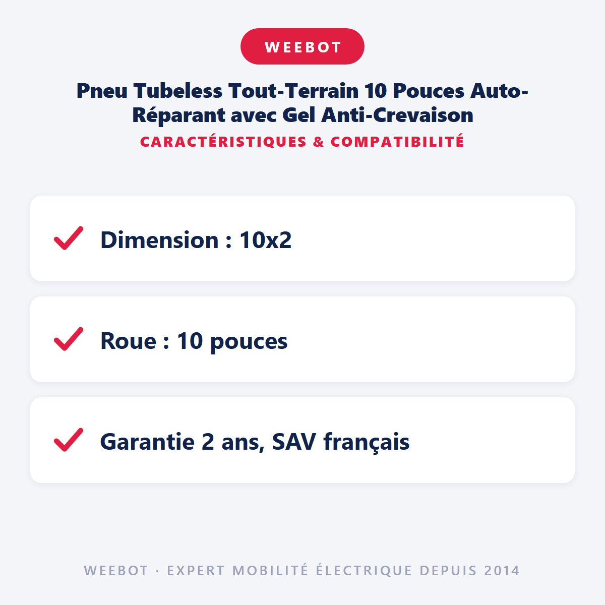 Pneu Tubeless Tout-Terrain 10 Pouces Auto-Réparant avec Gel Anti-Crevaison : caractéristiques et compatibilité