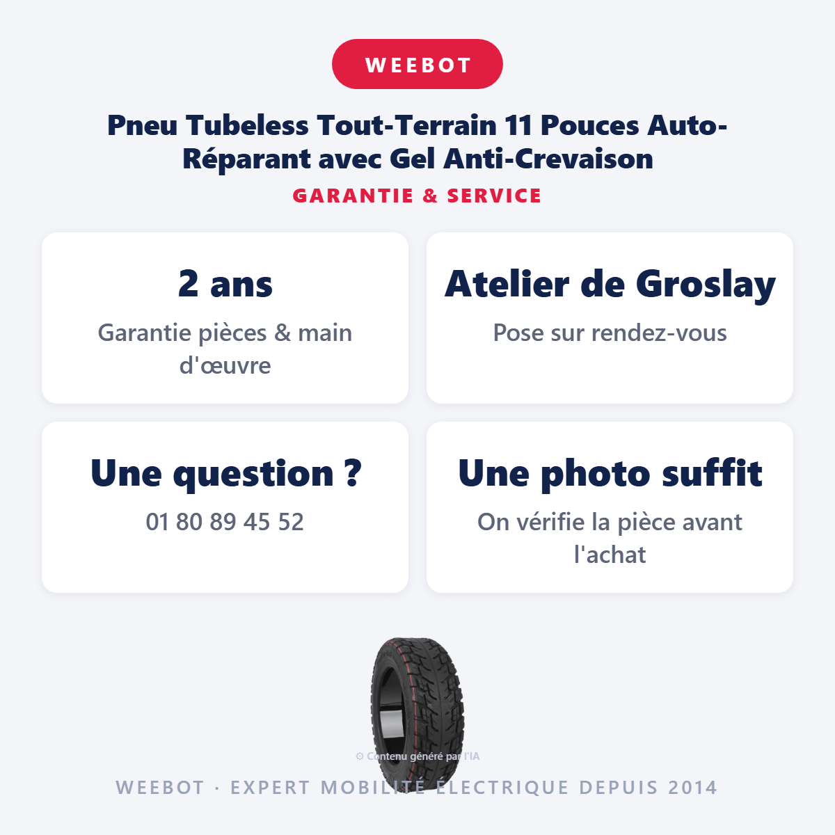 Pneu Tubeless Tout-Terrain 11 Pouces Auto-Réparant avec Gel Anti-Crevaison : garantie 2 ans et service après-vente
