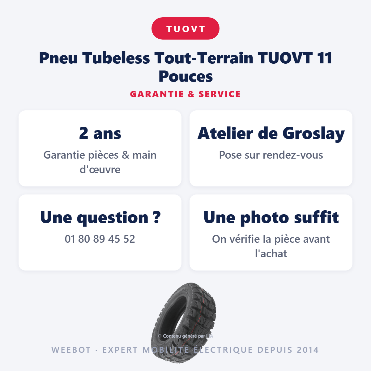 Pneu Tubeless Tout-Terrain TUOVT 11 Pouces : garantie 2 ans et service après-vente
