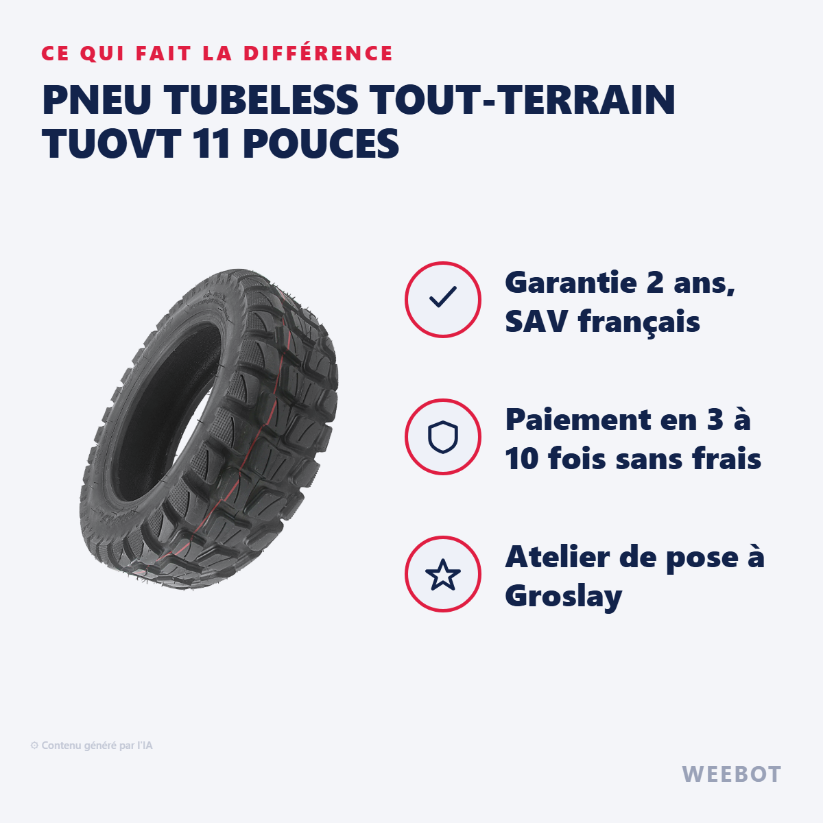 Pneu Tubeless Tout-Terrain TUOVT 11 Pouces : les points forts