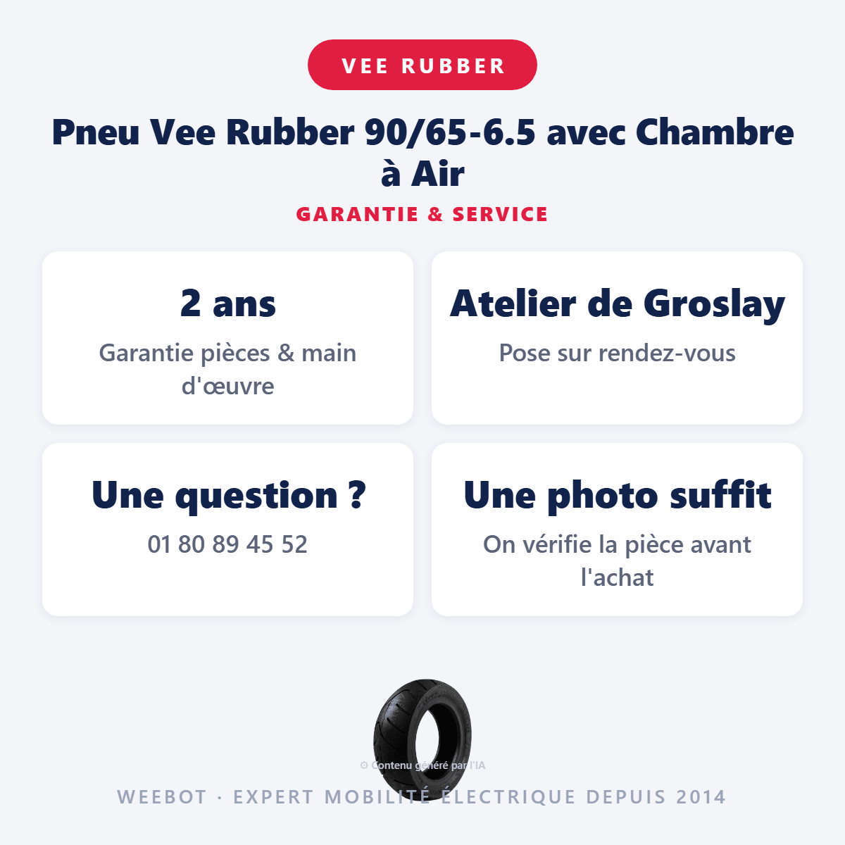 Pneu Vee Rubber 90/65-6.5 avec Chambre à Air pour Trottinette Électrique - Weebot