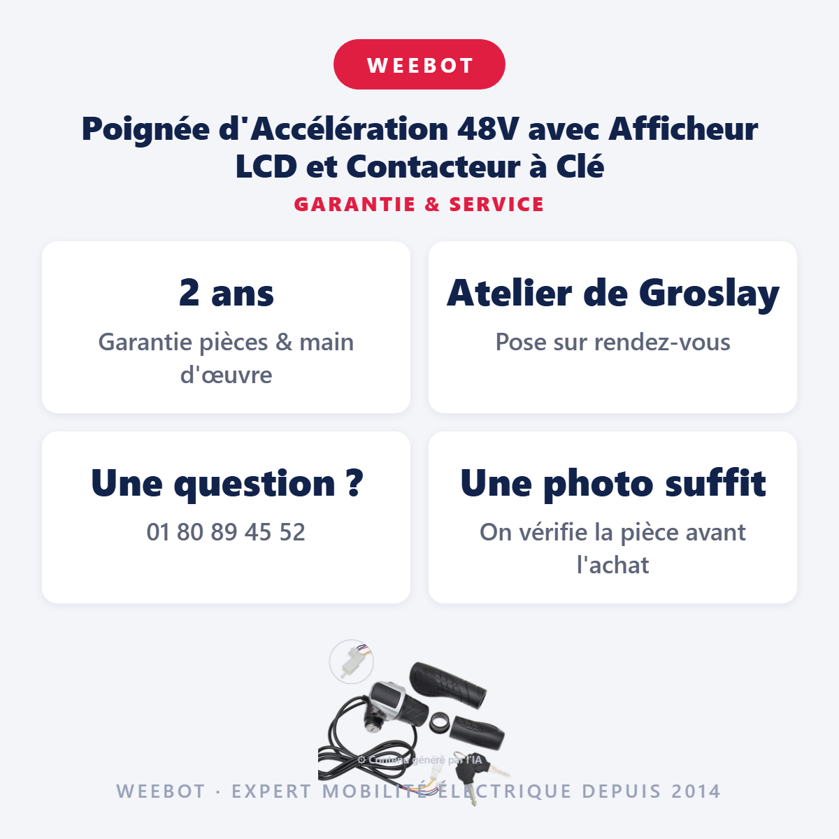Poignée d'Accélération 48V avec Afficheur LCD et Contacteur à Clé : garantie 2 ans et service après-vente