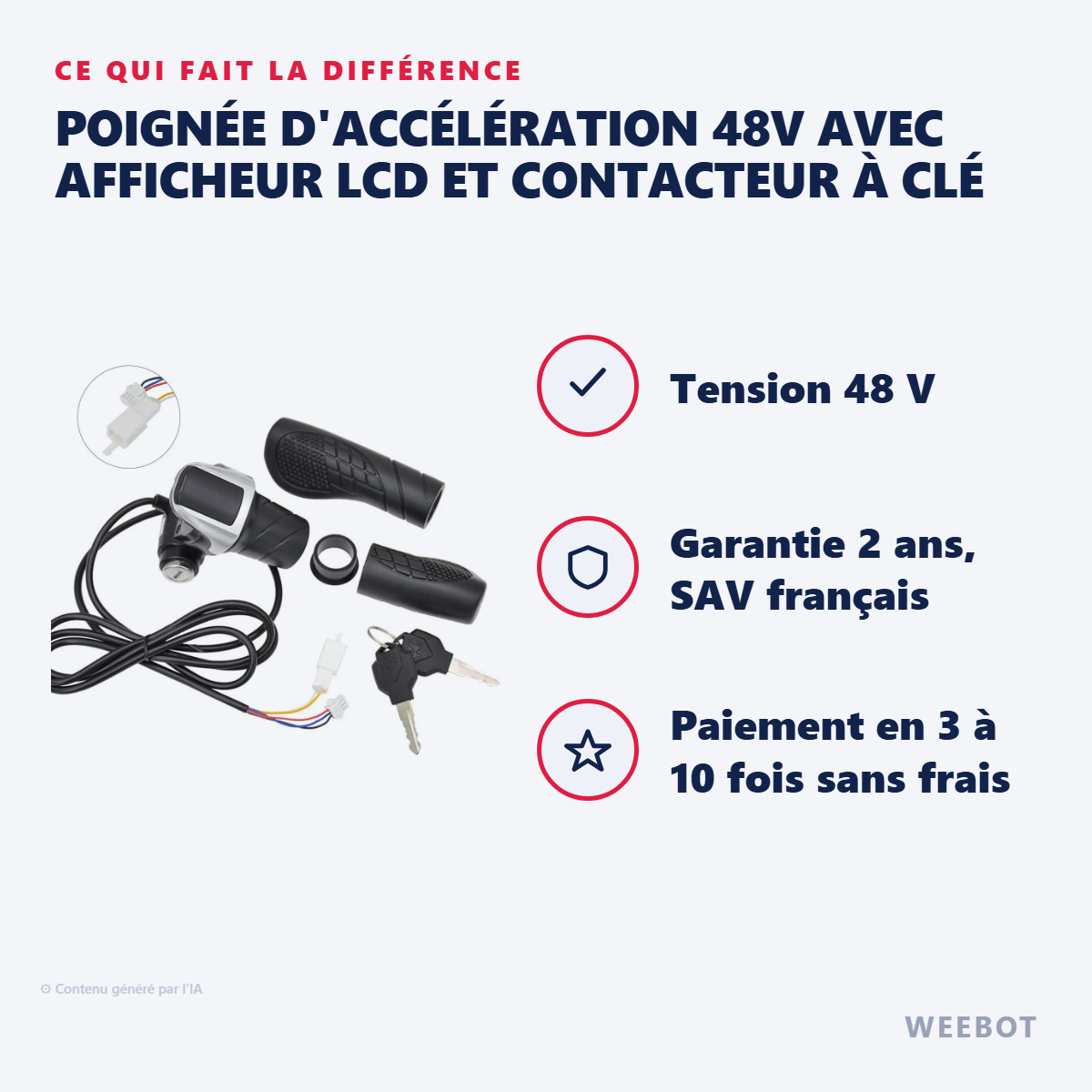 Poignée d'Accélération 48V avec Afficheur LCD et Contacteur à Clé : les points forts
