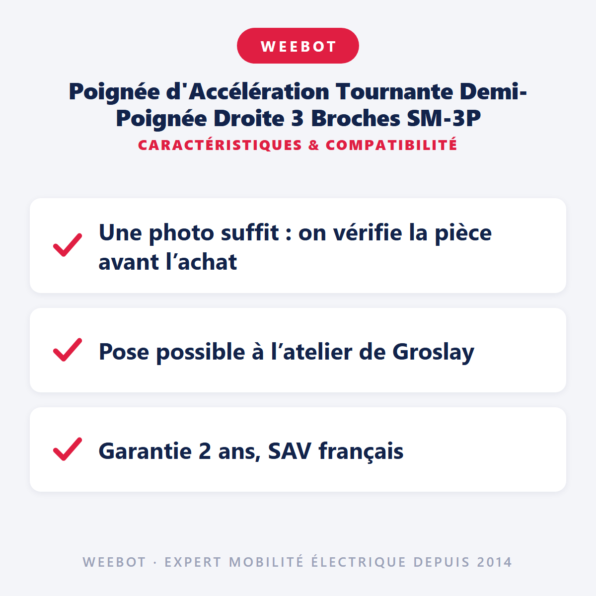 Poignée d'Accélération Tournante Demi-Poignée Droite 3 Broches SM-3P : caractéristiques et compatibilité