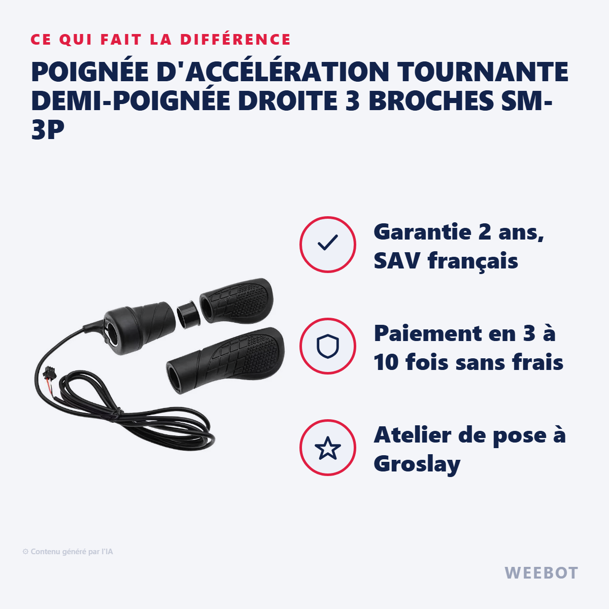 Poignée d'Accélération Tournante Demi-Poignée Droite 3 Broches SM-3P : les points forts
