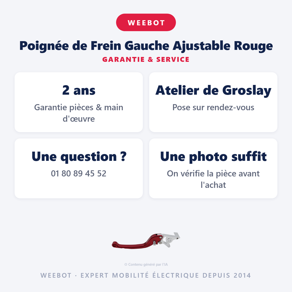 Poignée de Frein Gauche Ajustable Rouge : garantie 2 ans et service après-vente