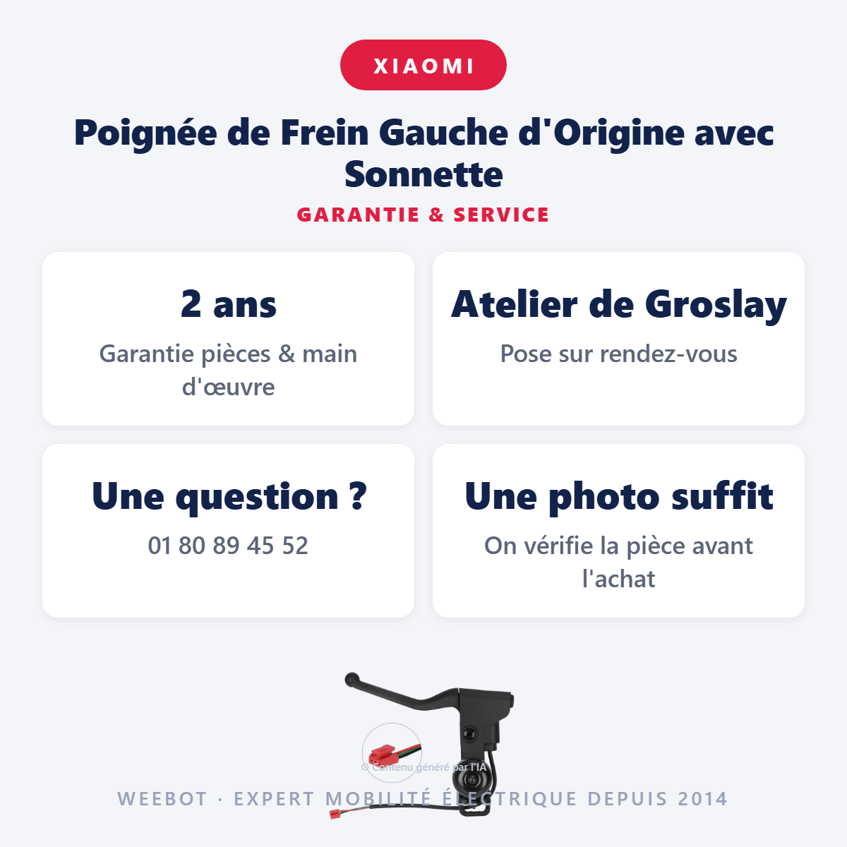 Poignée de Frein Gauche d'Origine avec Sonnette : garantie 2 ans et service après-vente